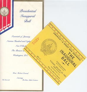 Al Lee tickets to Ronald Reagan Inaugural Ball 1981